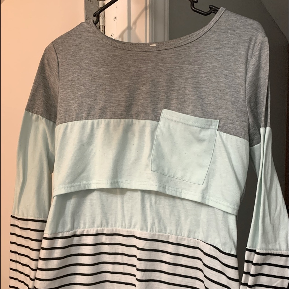 Maternity Long sleeve top SZ Small Mint Green and Black and White stripes .
